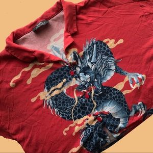 Cropped Y2K Dragon Button Down